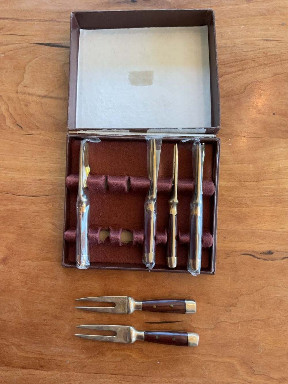 Vintage Mid-Century Modern Wood Handle Cocktail Forks Set of 6‎
